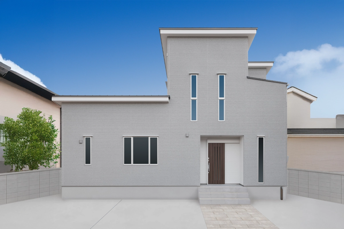 
                            グレーと木目が描く、ナチュラルスタイリッシュな住まい                          